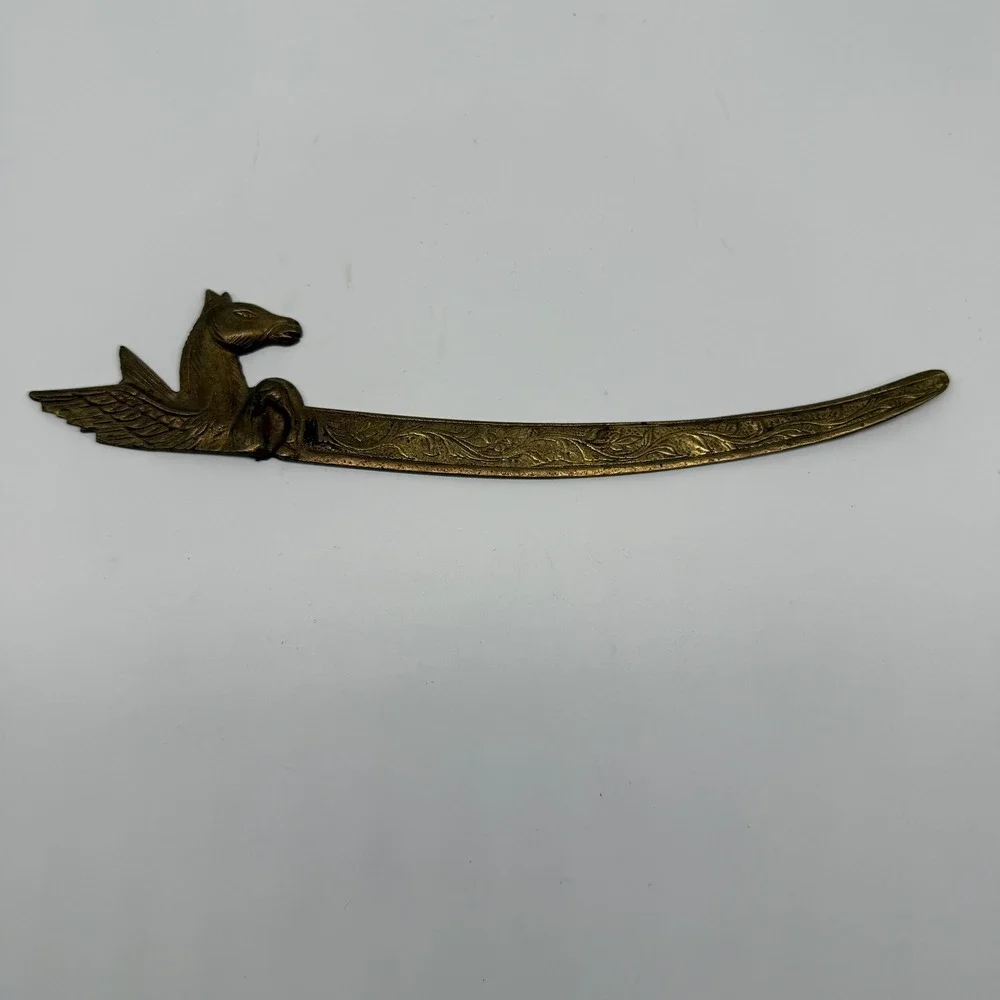 Vintage Pegasus Brass‎ Letter Opener Gold Brass Engraved 9